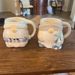 2 Gnome Ceramic Mugs - Cream and Blue